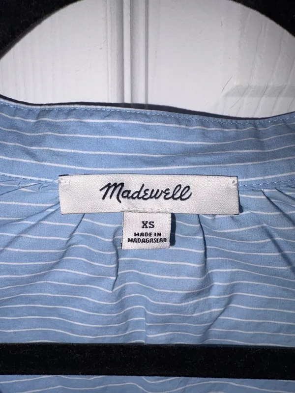 Madewell Tie Sleeve Popover Top Blue Size XS - Image 7