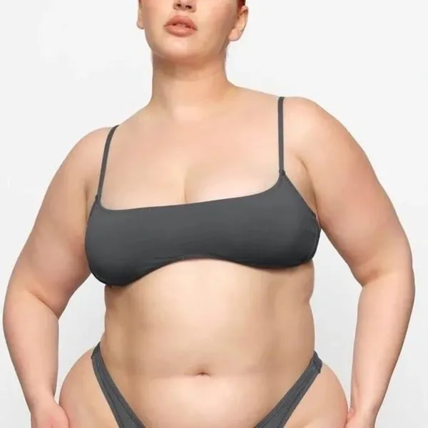 Skims Signature Swim Micro Scoop Bikini Top Gunmetal Size XL - Image 2