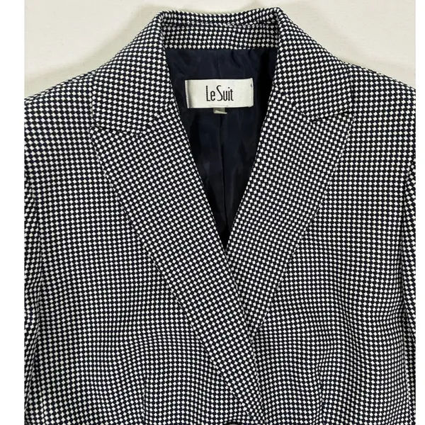 Le Suit Womens Navy Blue White Houndstooth Two Button Blazer Jacket Size 6 - Image 5