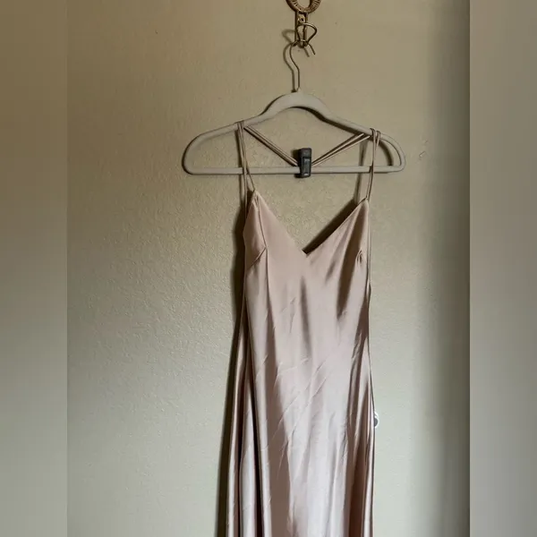 ZARA Satin Maxi Slip Dress Sz L Champagne‎ Gold Double Strap NEW with FLAW - Image 5