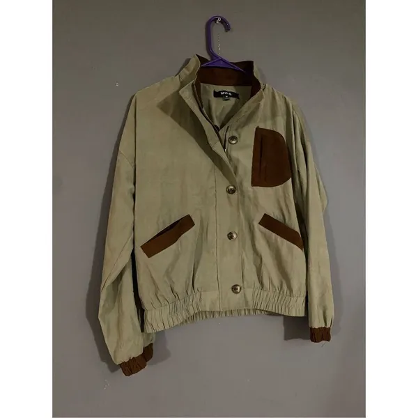 Mine Corduroy Patched Windbreaker Bomber Jacket Size Medium Green - Image 2