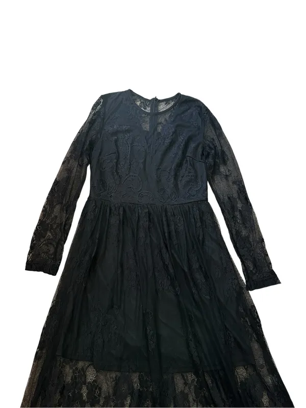 Womens Black Lace Maxi Dress Flowy Goth Witchy Evening Party Dark Romance - Image 3