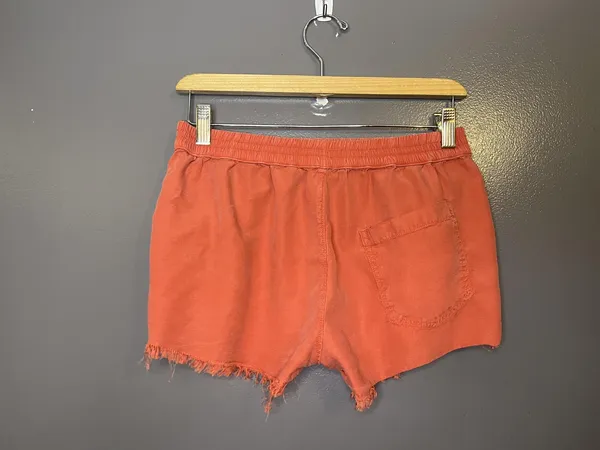 Aerie Shorts Womens Small Orange Lyocell Frayed Hem Elastic Waist Lounge Casual - Image 2