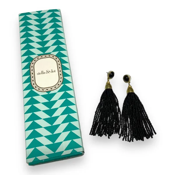 Stella & Dot Gita‎ Tassel Earrings Black Drop Dangle Seed Bead New - Image 3
