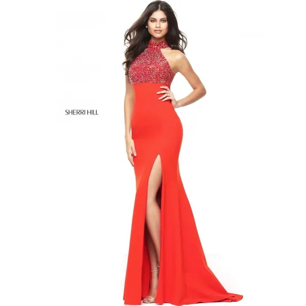 Sherri Hill 50841 Orange Beaded Halter‎ Open Back Gown NWT Size 4 - Image 5