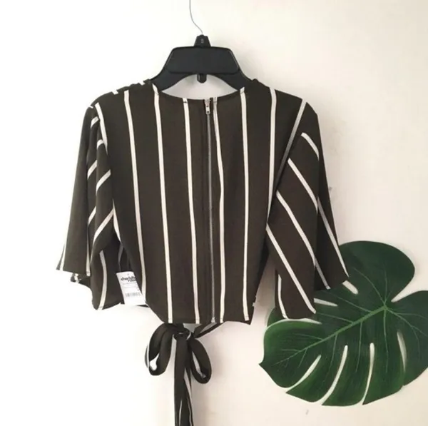 Charlotte Russe Blouse Crop Stripe Wrap Top - Image 4