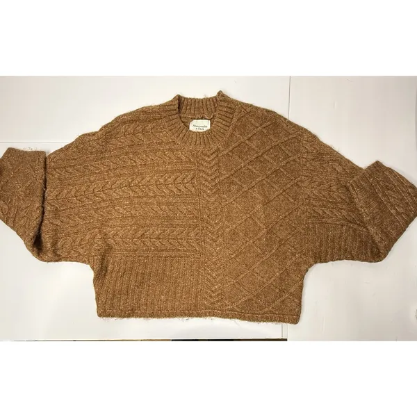 ABERCROMBIE & FITCH Cable Knit Crew‎ Dolman Sweater Sz S/M Brown Y2K Preppy Boho - Image 11