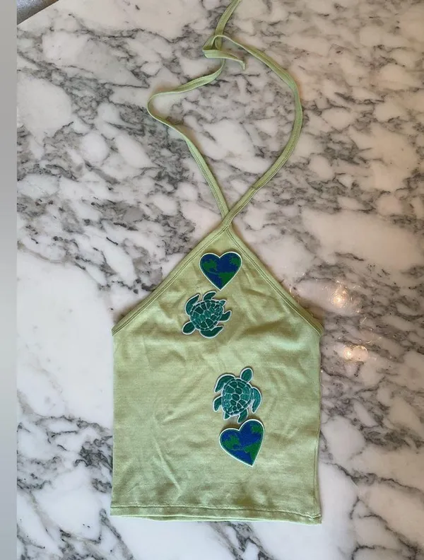 NWT! Madewell Supima® Rib Halter‎ Tank Top Lt Green Sz M - Damaged with Patches - Image 14