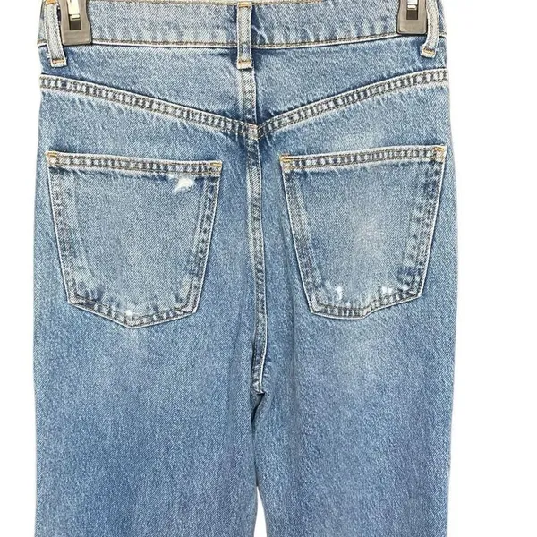 Zara The 90’s Full Length Medium Wash Distressed Raw Hem Jeans Sz 2/26 #765 - Image 4