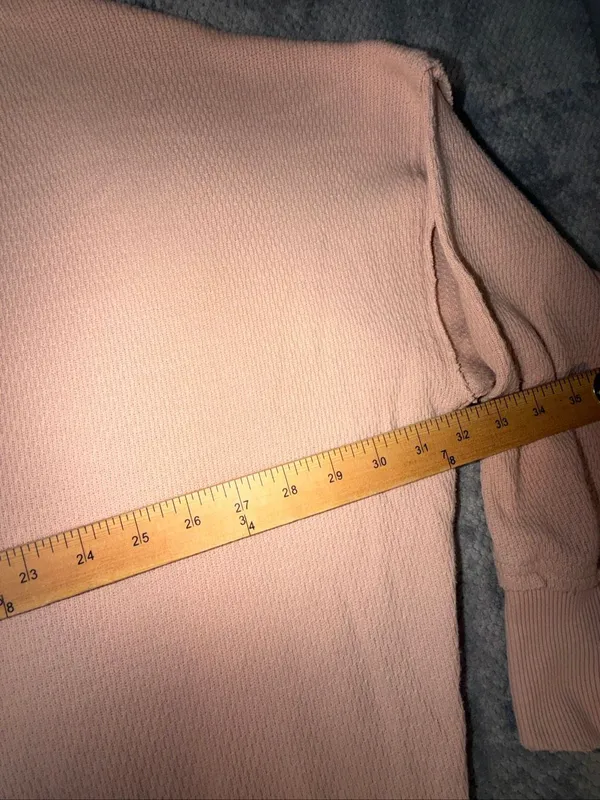 Aerie L Oversized Waffle Knit Crewneck Sweatshirt Blush Pink Side Slit Cozycore - Image 9