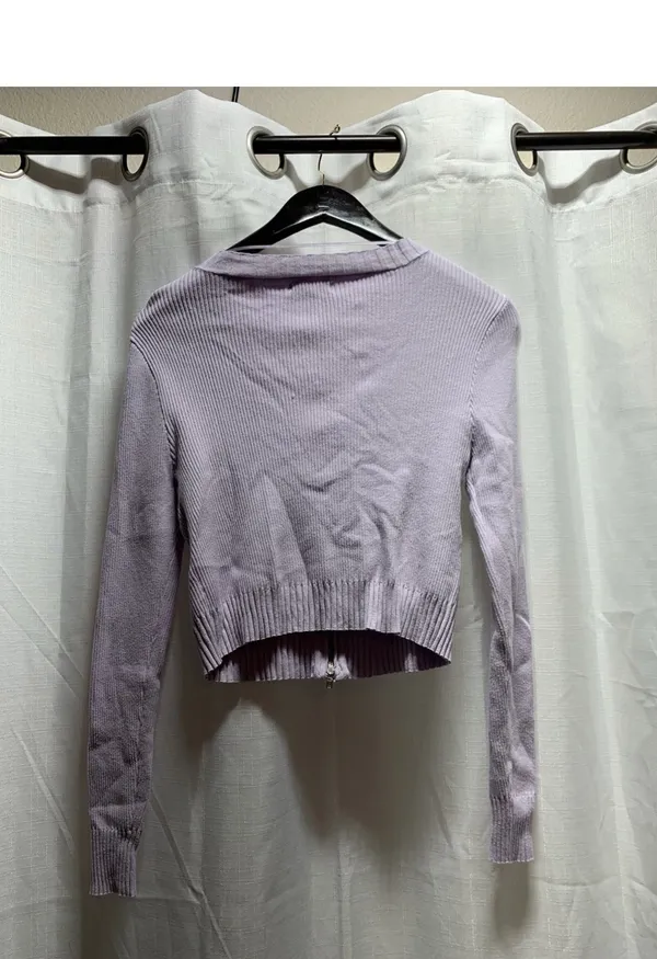 La Hearts lavender V-neck front zip ribbed cropped cardigan sweater Size:M - Image 4