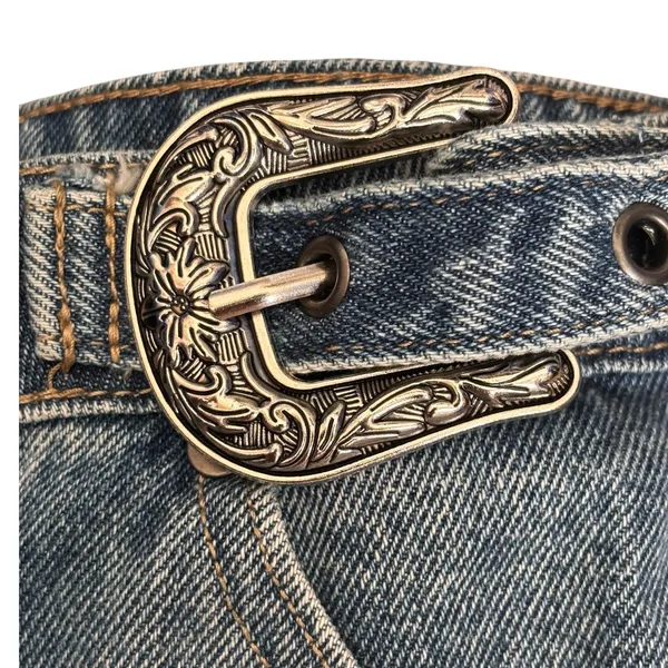 Austin Landing Denim Shorts Cutoff Frayed Western Filigree Buckle Boho Festival - Image 2