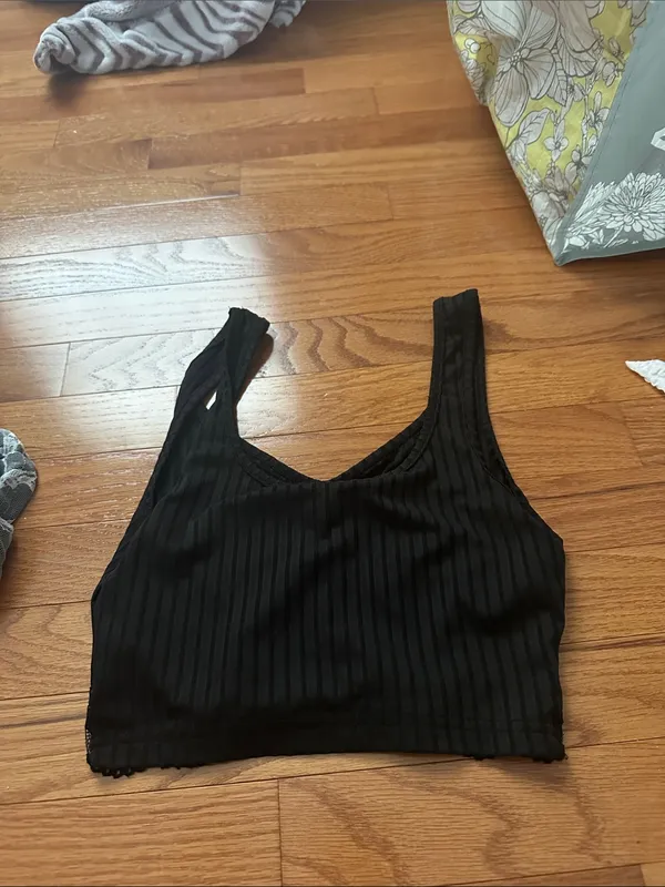 SHEIN Black Ribbed Lace-Trim Cropped Tank - Image 2