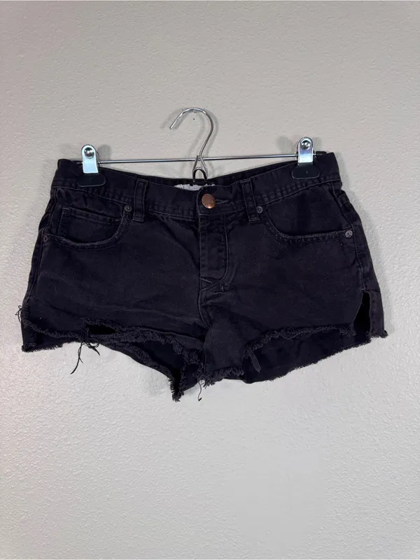 Free People Black Denim Cut Off Jean Shorts Womens 25 Festival Boho Micro Casual - Image 12