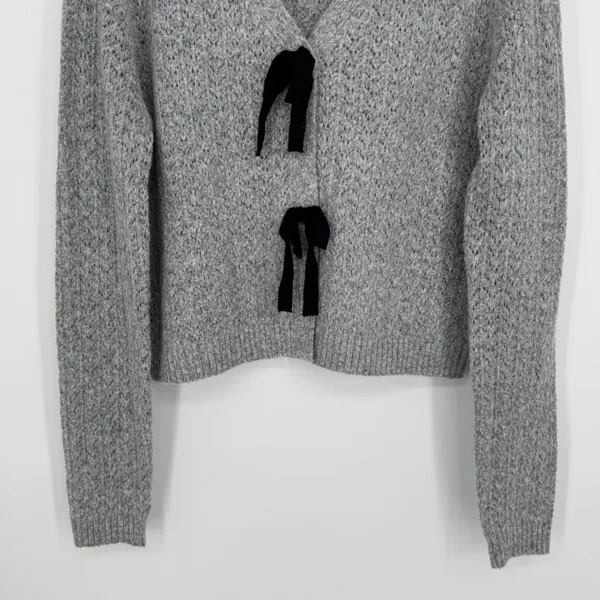 Oak‎ & Trellis Front Bow Tie Sweater XL Gray Coquette Balletcore Pointelle Soft - Image 6