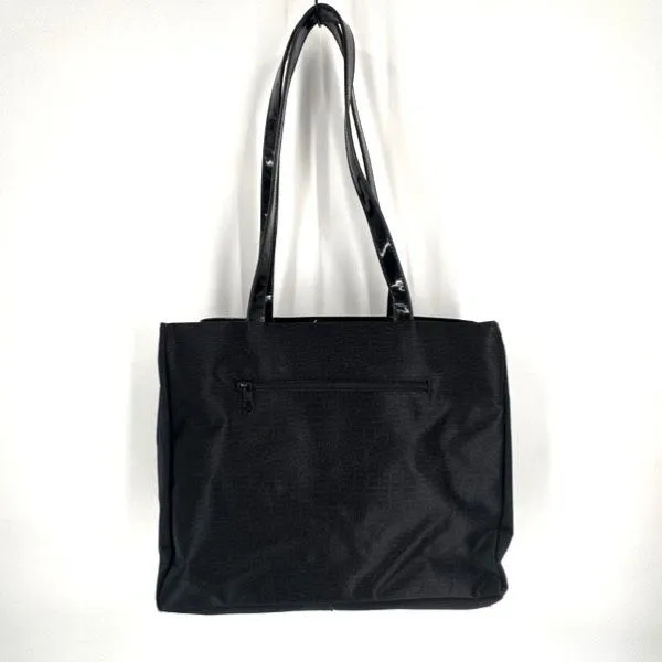 Falchi Sport‎ Black Shoulder Tote Bag Logo Smooth Canvas Patent Leather Straps - Image 3