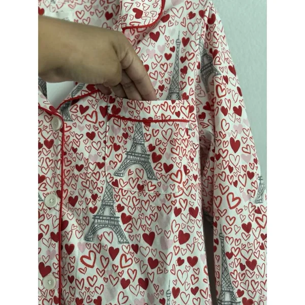BedHead Women's Long Sleeve Button Down Pajama Top Heart Eiffel Notch Size M NEW - Image 9