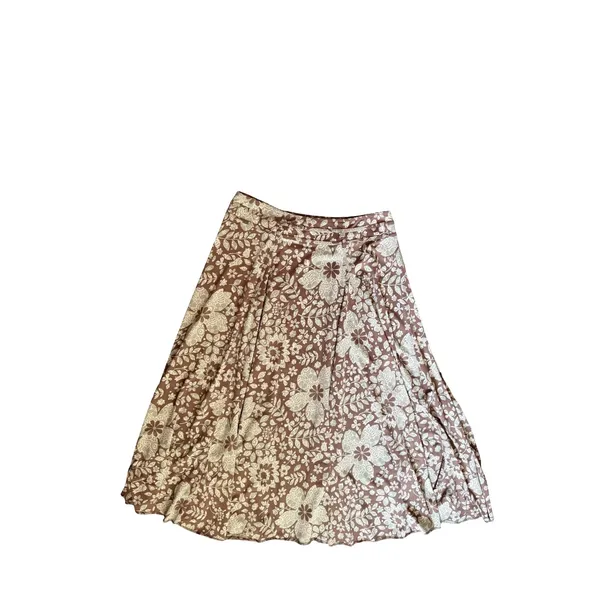 Lapis Floral Skirt Womens Size L Brown Blue A Line Pull On Mid Rise Flowy Comfy - Image 3