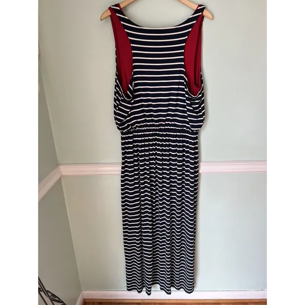 Style and Co Navy and white red cami‎ striped Casual maxi Dress size XL NEW - Image 2