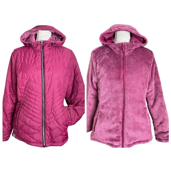 NWOT Free Country Women L Reversible Quilted Jacket Purple Minky Fleece Full Zip - Image 2