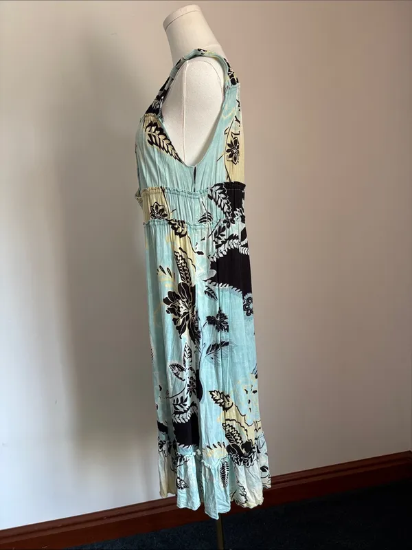 Plunge Neck Floral Midi Dress in Light Blue and Cream - Image 3