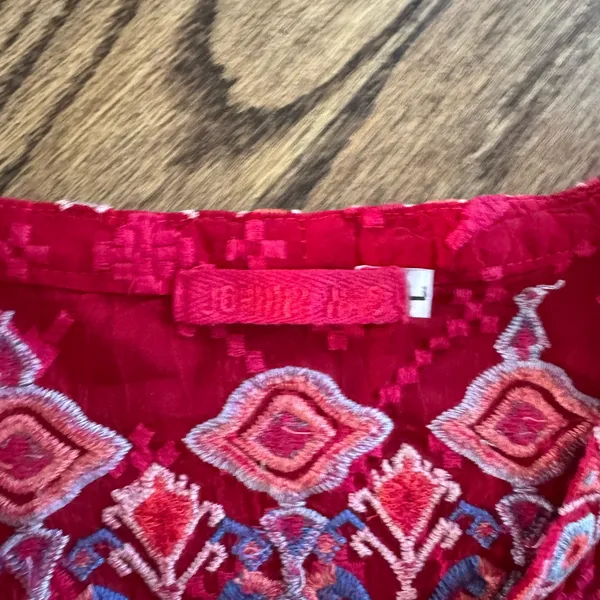 Johnny Was Long Sleeve Tunic Lightweight Red Embroidered Large V Neck Floral - Image 3