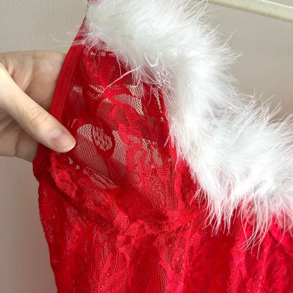 Avid Love Santa Claus Christmas Babydoll, Lace and Feather Lingerie, Medium - Image 6