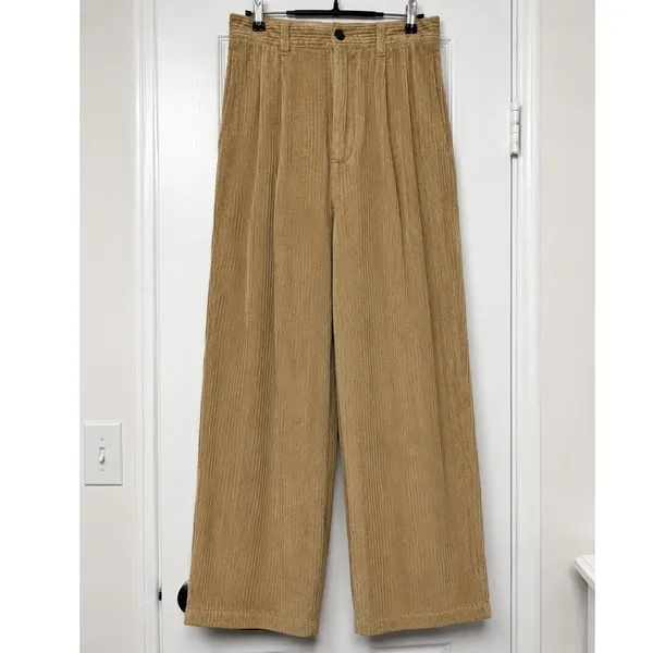 Urban Outfitters Tan Corduroy Wide Leg Pants High Rise Pleated Trousers S Cotton - Image 2