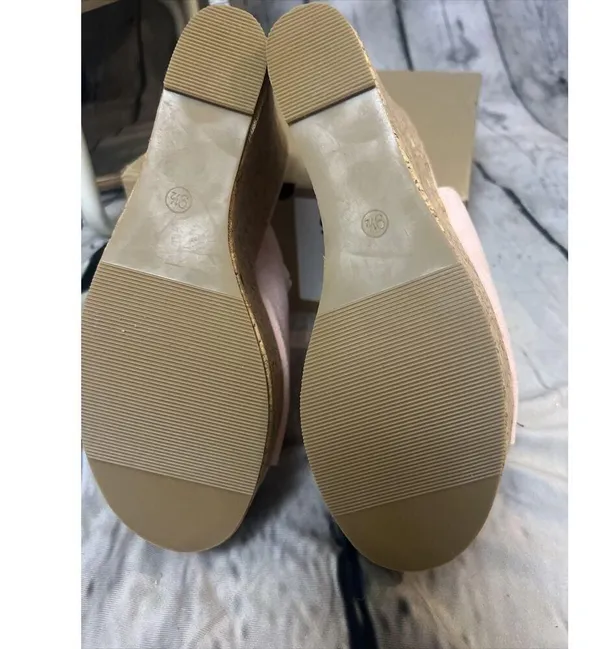 LAICIGO Wedge Platform Slide on Sandals Open Toe Cork Faux Suede Womens 9.5 New - Image 7