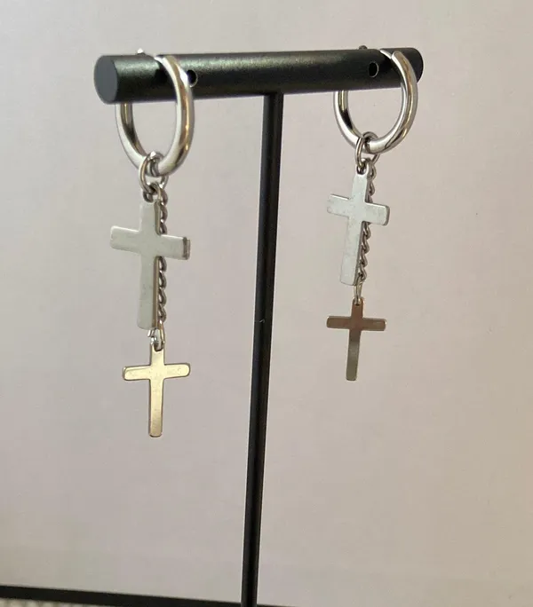 Stainless Steel Cross Dangle Drop Earrings for Men Women - Image 5