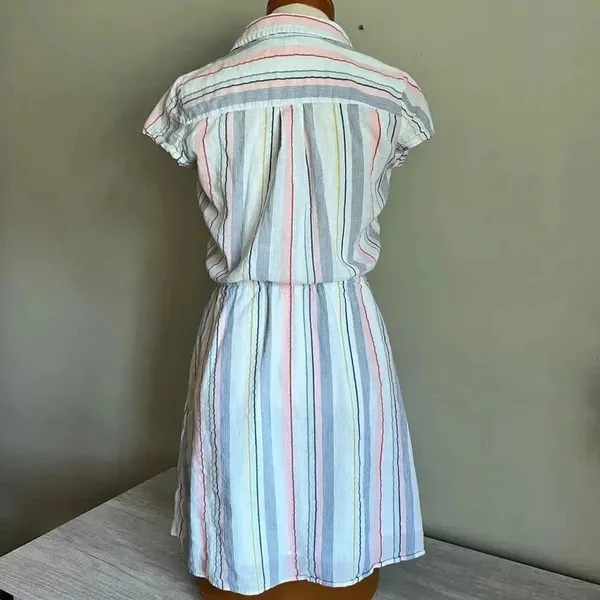 J.Crew Mercantile Rainbow Seersucker Collared Tie Front Dress Size XXS - Image 6