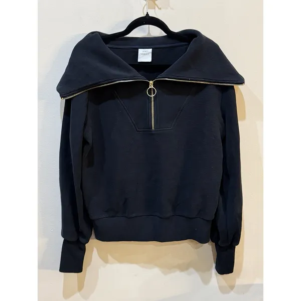 Varley Women's Small Vine Half Zip Black Ottoman Sweatshirt Ribbed Oversized - Image 3
