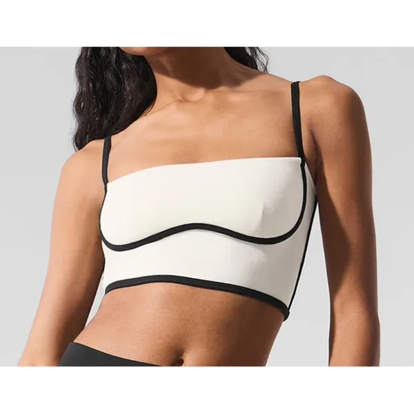 Alo Airbrush Streamlined Bra Tank Ivory Black Padded Sports Bralette Crop Top XS - Image 2