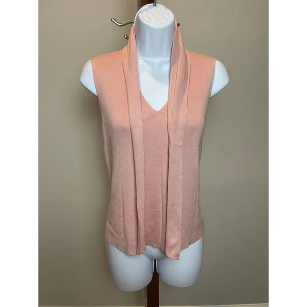 Ann Taylor Pink 100% Silk Sleeveless Tie Mock Neck Top Size M - Image 3