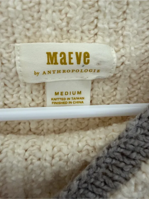 Maeve Anthropologie Contrast Trim Mock Neck Ribbed Sweater M Ivory - Image 3