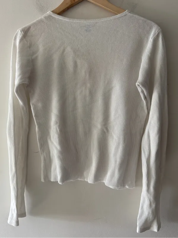 Brandy Melville White Callan Long Sleeve Waffle Knit Henley Thermal‎ Long Sleeve - Image 5