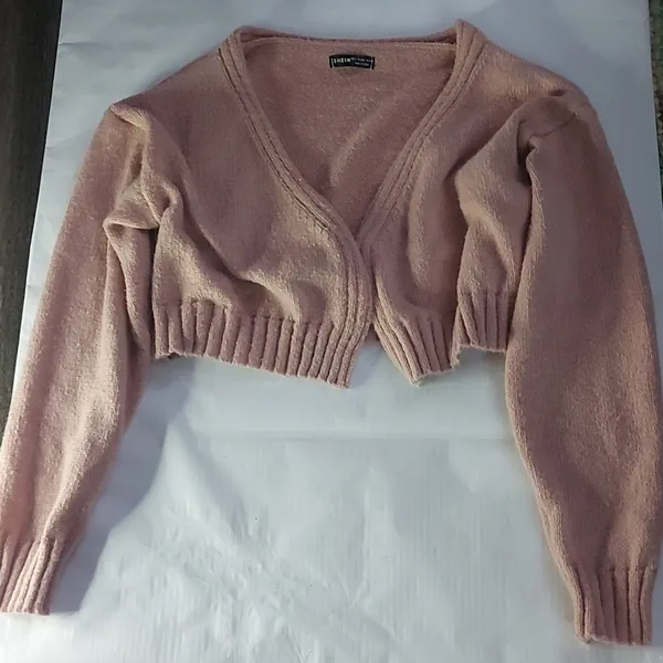 SHEIN Pink Open Front Cropped Cardigan L Casual Classic Preppy Spring Barbiecore - Image 3