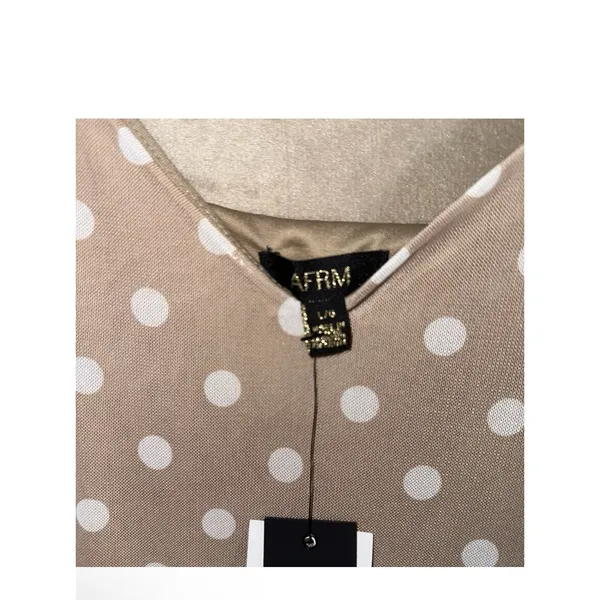 NEW AFRM Midi Dress Women Sz Large Tan Polka Dot Lined Mesh Spaghetti Strap - Image 4