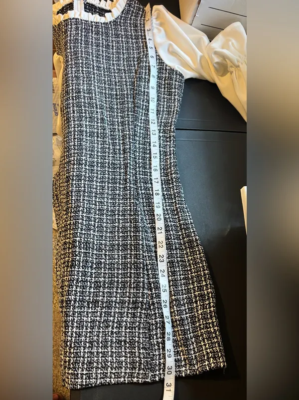 White Sleeve Black Tweed Shift Dress - Image 5