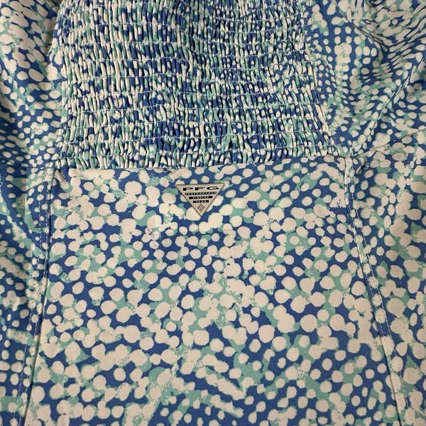 Columbia PFG Halter Dress Medium Blue Aqua Print Smocked Back Beach Sundress - Image 10