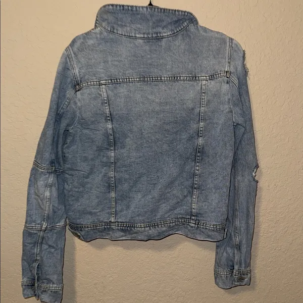 Free People Light Blue Distressed Denim Jacket - Image 10