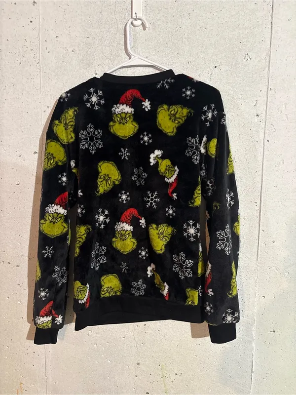 The Grinch Christmas Fuzzy Pullover Sweater | Size: Medium Green - Image 3