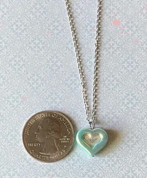 Handmade quality Czech glass heart bead fairy vintage retro y2k style necklace🩵 - Image 8