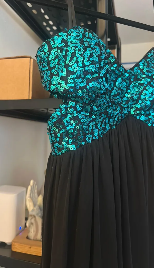Strapless sequin top floor length gown Blue Size 2 - Image 5