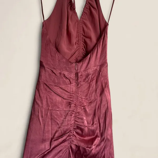 ASTR The Label Toledo Ruched Halter Midi Dress Mauve Satin Romantic - Image 5