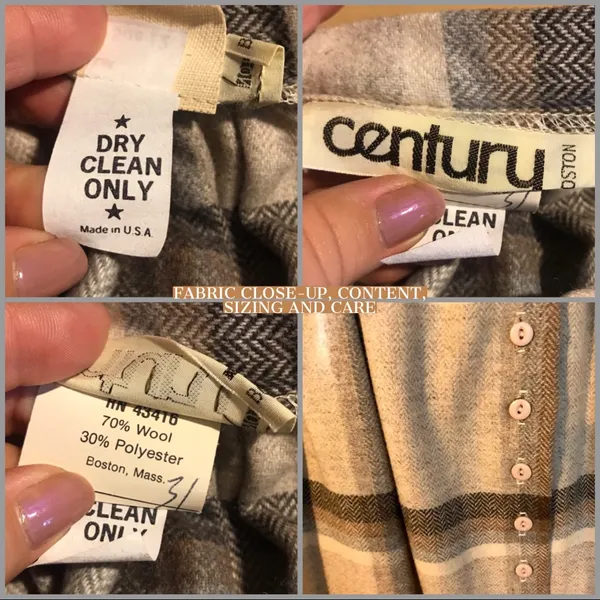 Vintage 1980'S Century Beige & Brown Plaid Wool Midi Skirt (12) - Image 9