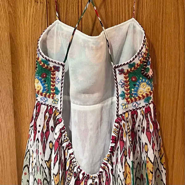 ZARA Geometric Print Straight Neck Strappy Embroidered Short Dress Size‎ Small - Image 15