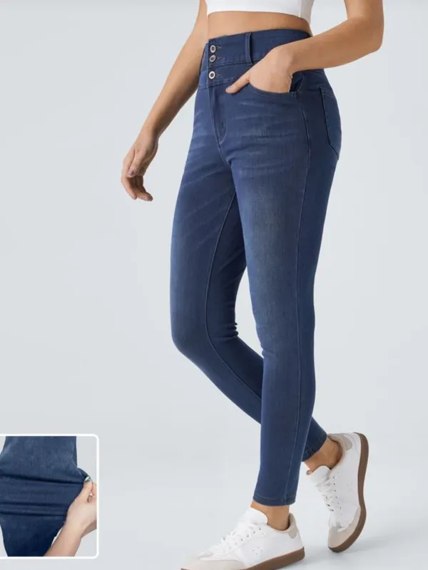 Halara Dark Medium Wash 3 Button Super Stretchy Skinny Jeans Size XL - Image 2