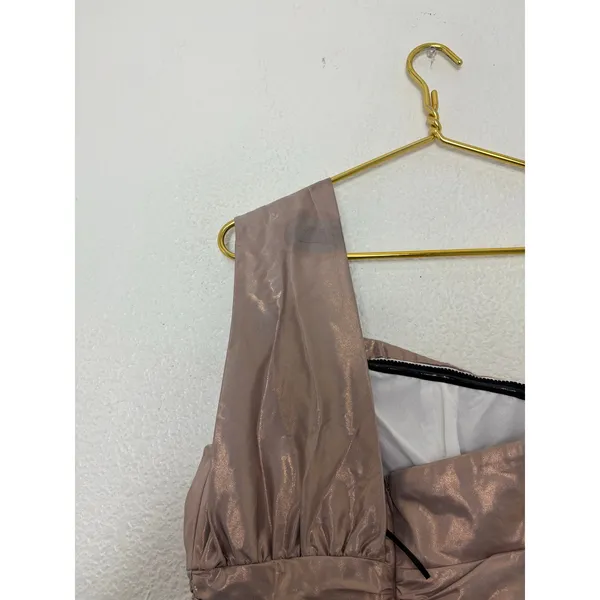 NWT TOPSHOP One Shoulder Cocktail Metallic Foil Mini Dress Gold Pink Size 2 - Image 14