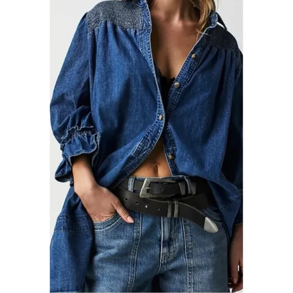 Free People Western Bohemian Vanessa Denim Tunic Top Shirt Dress Size Small - Image 6